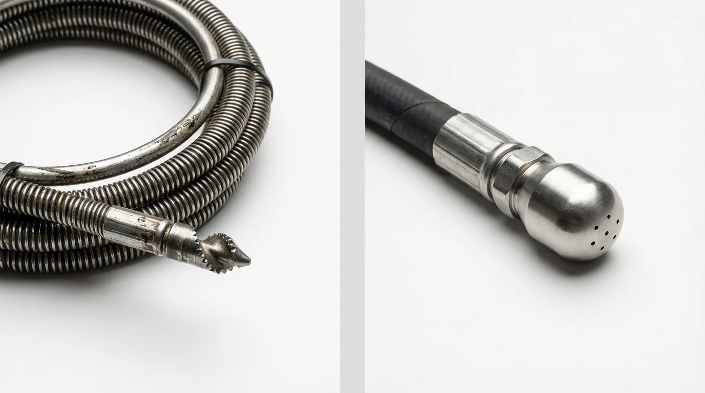 Drain snake cable and hydro jetting nozzle used for drain cleaning in Streamwood, IL