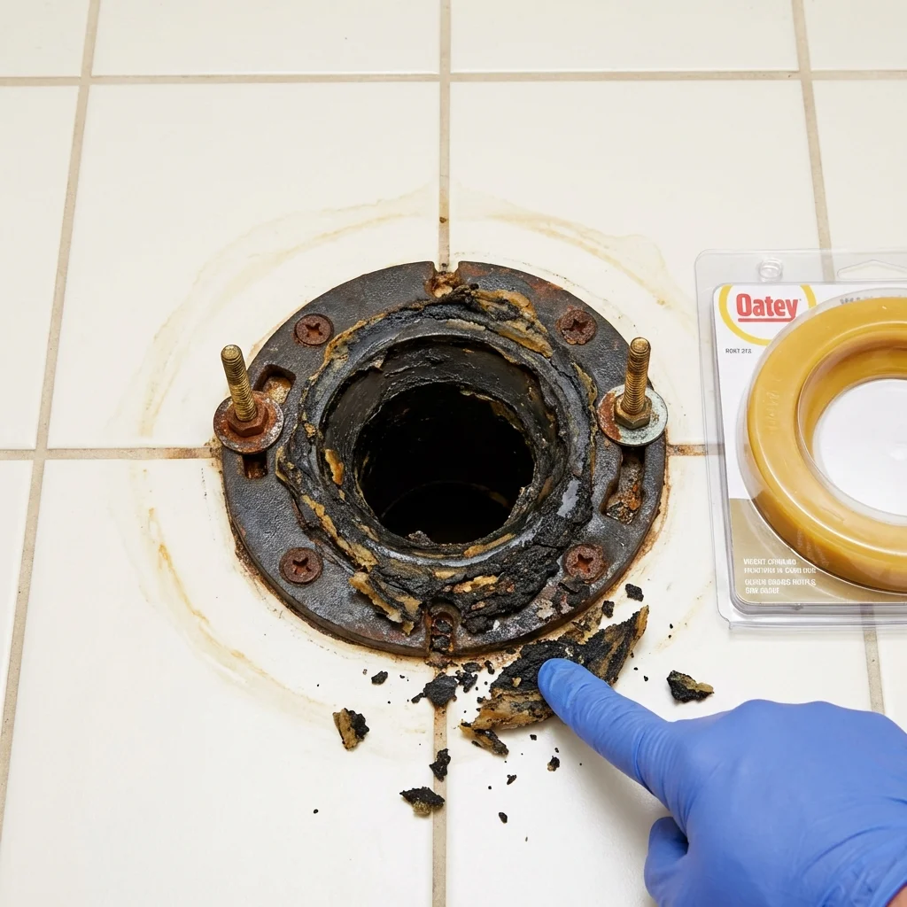 Failed wax ring showing water seepage at the base of a toilet in a Streamwood, IL home